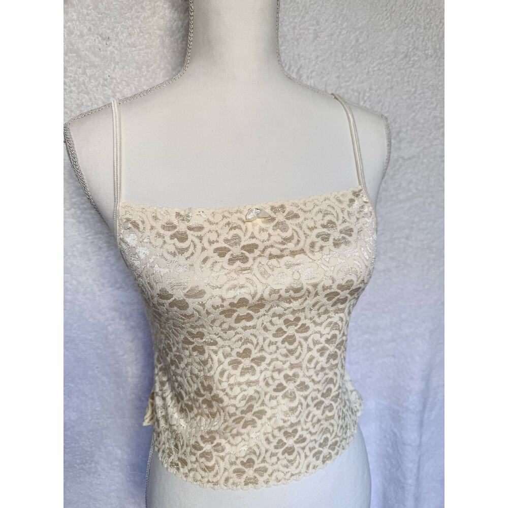 Vintage 90's Eva Cervantes Cream Nylon Lace Strappy Cropped Camisole Medium - Picture 3 of 8